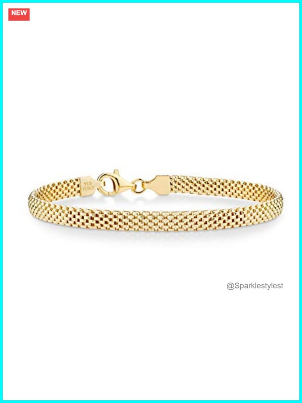Italian 18K Gold Plated 925 Sterling Silver 5mm Mesh Bracelet Women